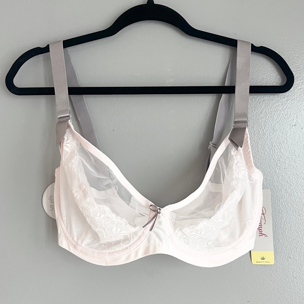 Triumph Bra Women 36G Pearl Pink Lace Mesh Beauty-Full Icon W Sheer Chic NWT